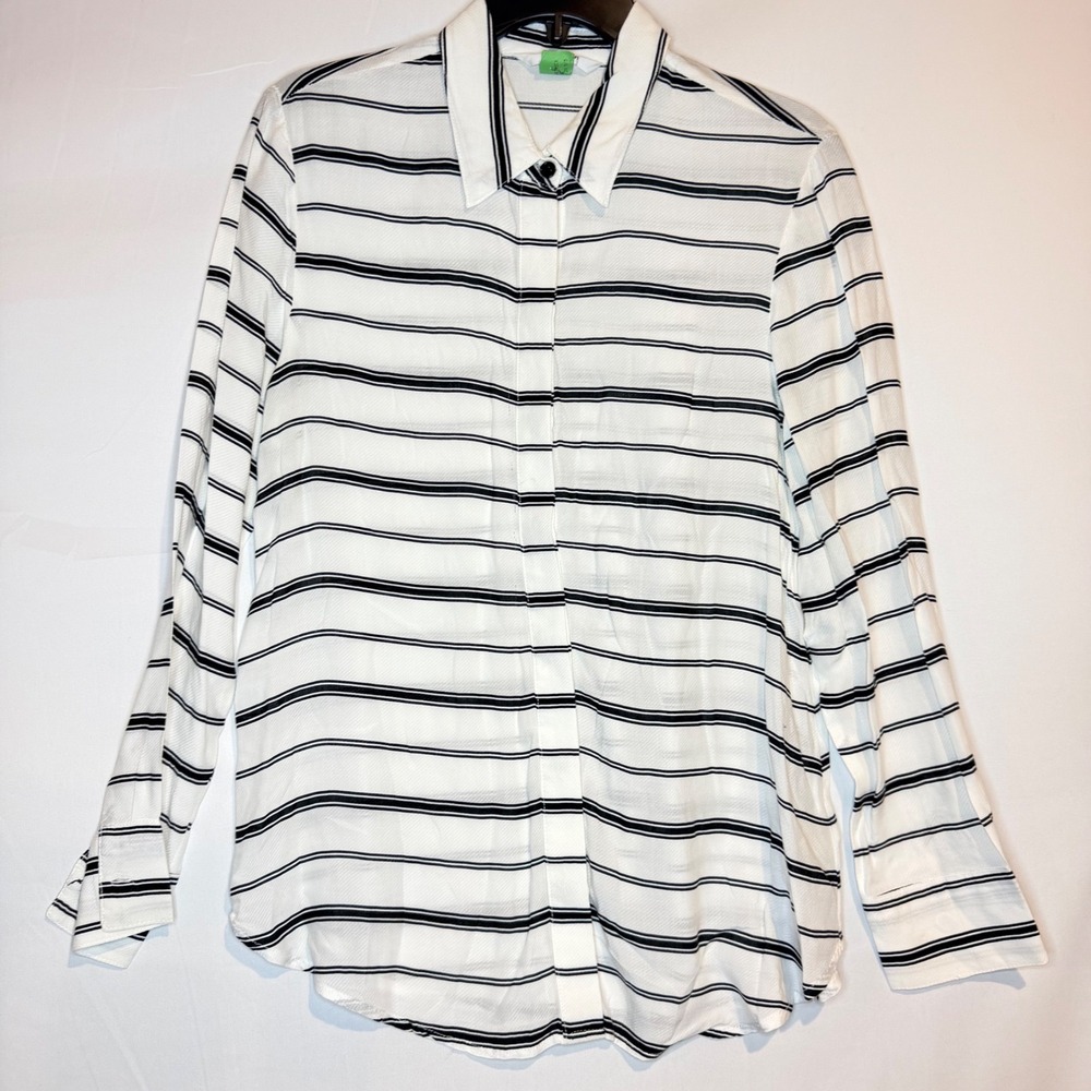 BB Dakota Womens White Black Striped Long Sleeve Button Down Blouse Size M